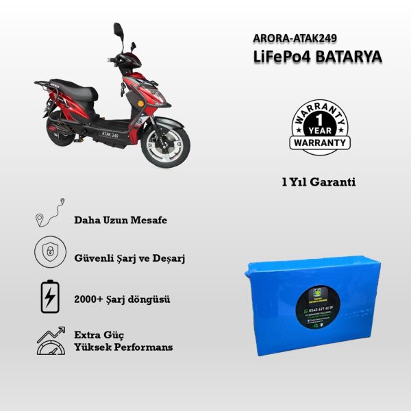 Arora-Atak 249 Uyumlu 60V 24Ah LiFePO4 Batarya
