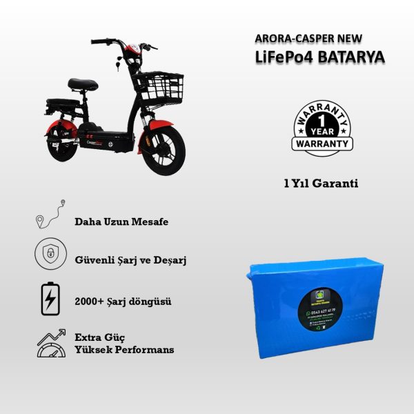 Arora-Casper New Uyumlu 48V 12Ah LiFePO4 Batarya