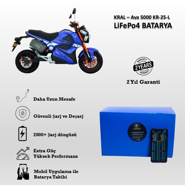 Kral- Ava 5000 KR-25-L Uyumlu 72V 24Ah LiFePO4 Batarya