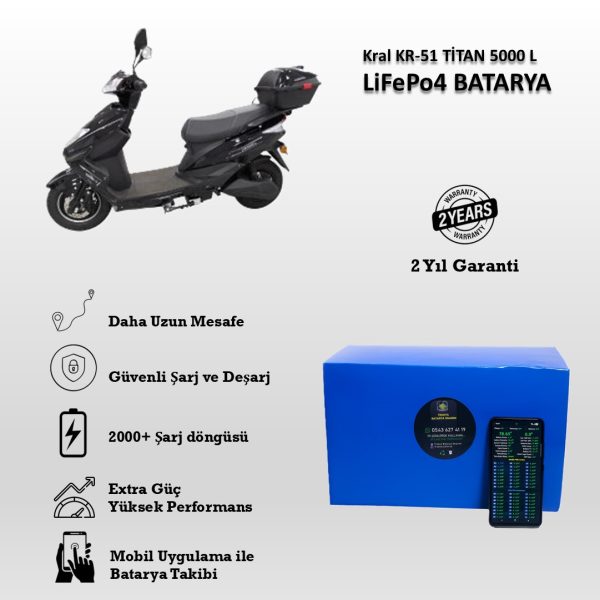 Kral-KR-51 Titan 5000 L Uyumlu 72V 24Ah LiFePO4 Batarya