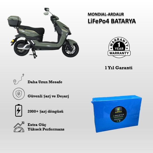 Mondial- Ardour Uyumlu 72V 36Ah LiFePO4 Batarya