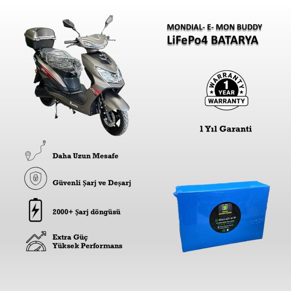 Mondial-E Mon Buddy Uyumlu 60V 24Ah LiFePO4 Batarya