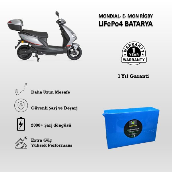 Mondial-E Mon Rigby Uyumlu 72V 24Ah LiFePO4 Batarya