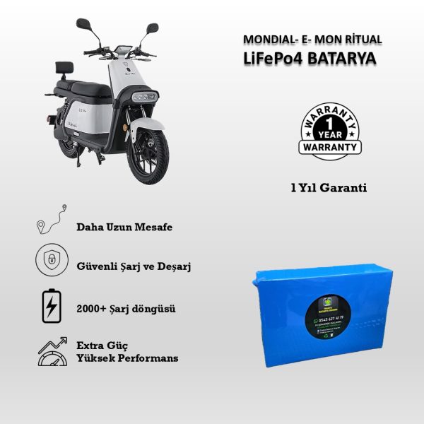 Mondial-E Mon Ritual Uyumlu 60V 48Ah LiFePO4 Batarya