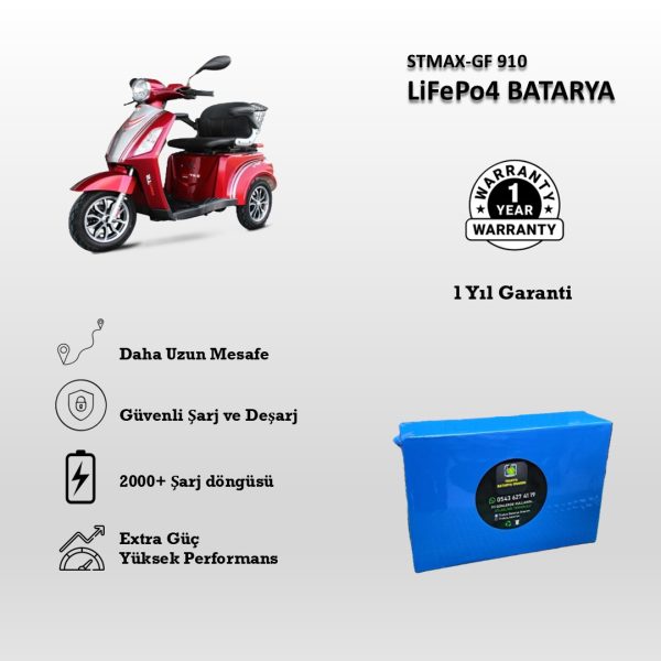 Stmax- GF 910 Uyumlu 60V 24Ah LiFePO4 Batarya