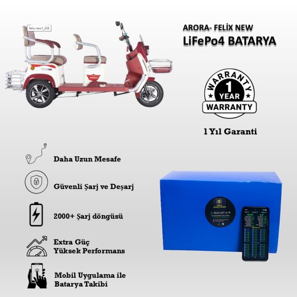 Arora- Felix New Uyumlu LiFePO4 Batarya 72V 30Ah