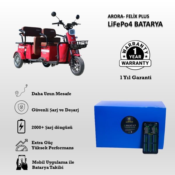 Arora- Felix Plus Uyumlu LiFePO4 Batarya 72V 24Ah