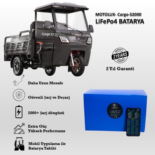 Motolux-Cargo 52000 Uyumlu LiFePO4 Batarya 72V 42Ah