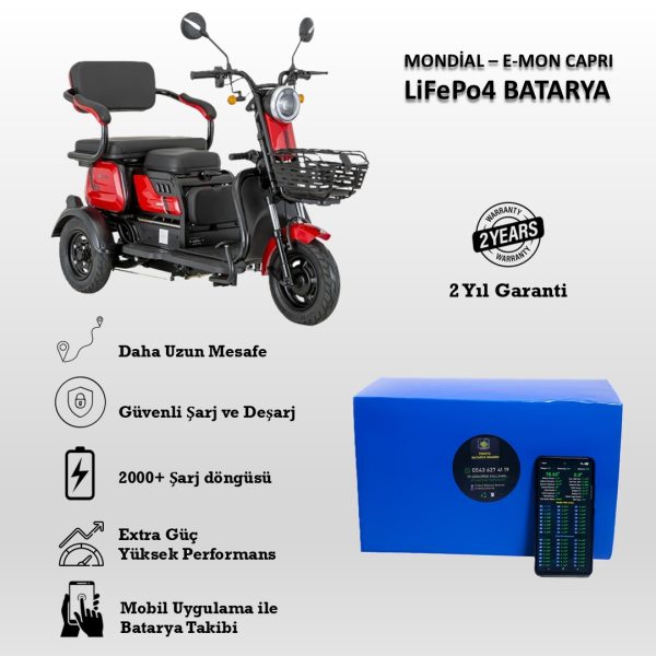 Mondial-E-Mon Capri Uyumlu LiFePO4 Batarya 60V 24Ah