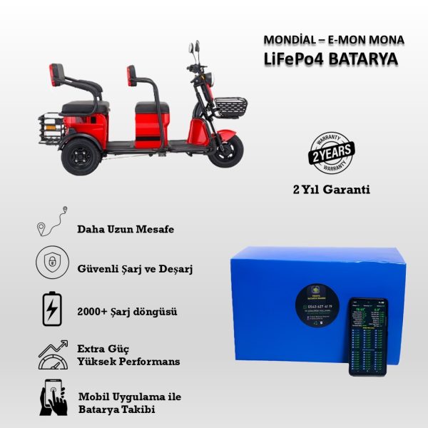 Mondial-E-Mon Mona Uyumlu LiFePO4 Batarya 60V 24Ah