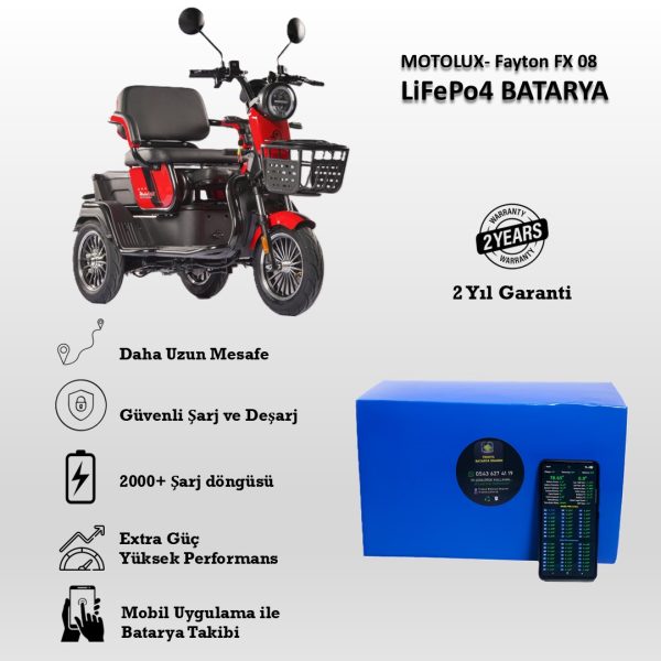 Motolux-Fayton FX 08 Uyumlu LiFePO4 Batarya 60V 24Ah