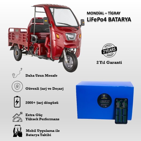 Mondial-Tigray Uyumlu LiFePO4 Batarya 72V 60Ah