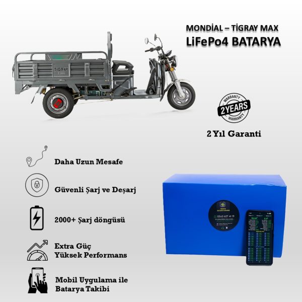Mondial-Tigray Max Uyumlu LiFePO4 Batarya 72V 60Ah