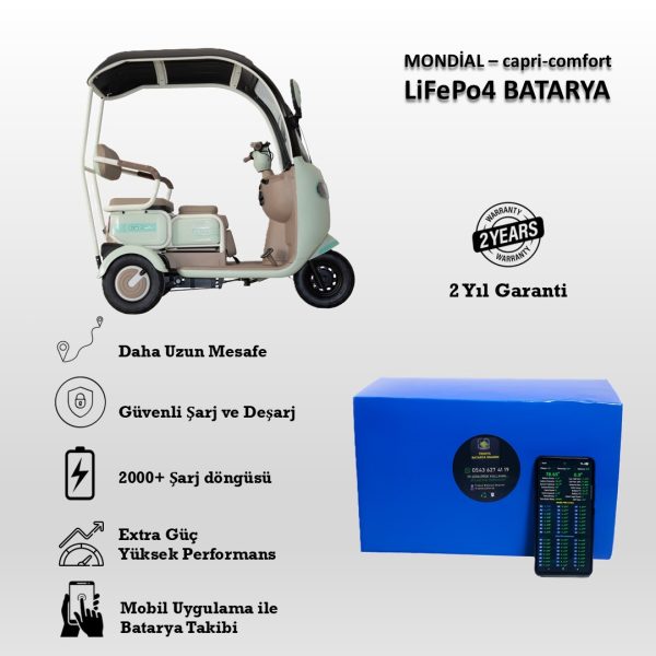 Mondial-Capri Comfort Uyumlu LiFePO4 Batarya 60V 24Ah