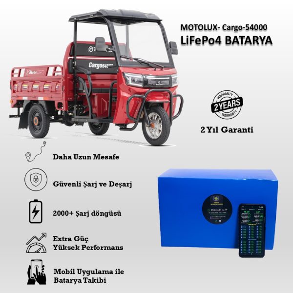 Motolux-Cargo 54000 Uyumlu LiFePO4 Batarya 72V 60Ah